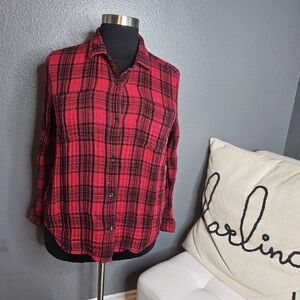 Madewell red and black buffalo check button front top size XXL